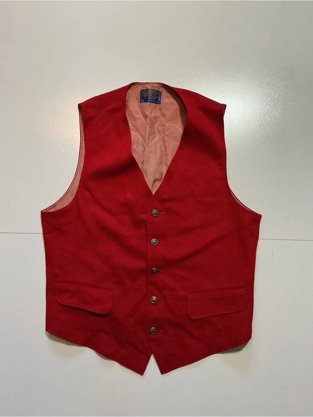 Vintage Pendleton 100% Pure Virgin Wool Made In USA Lined Red Button Front Vest
